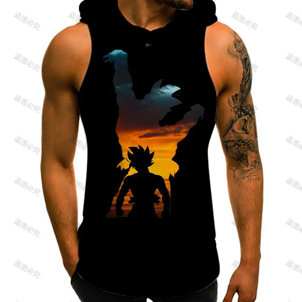 Жилет с капюшоном майка для бега мужской топ драконом жемчугом Z летняя уличная