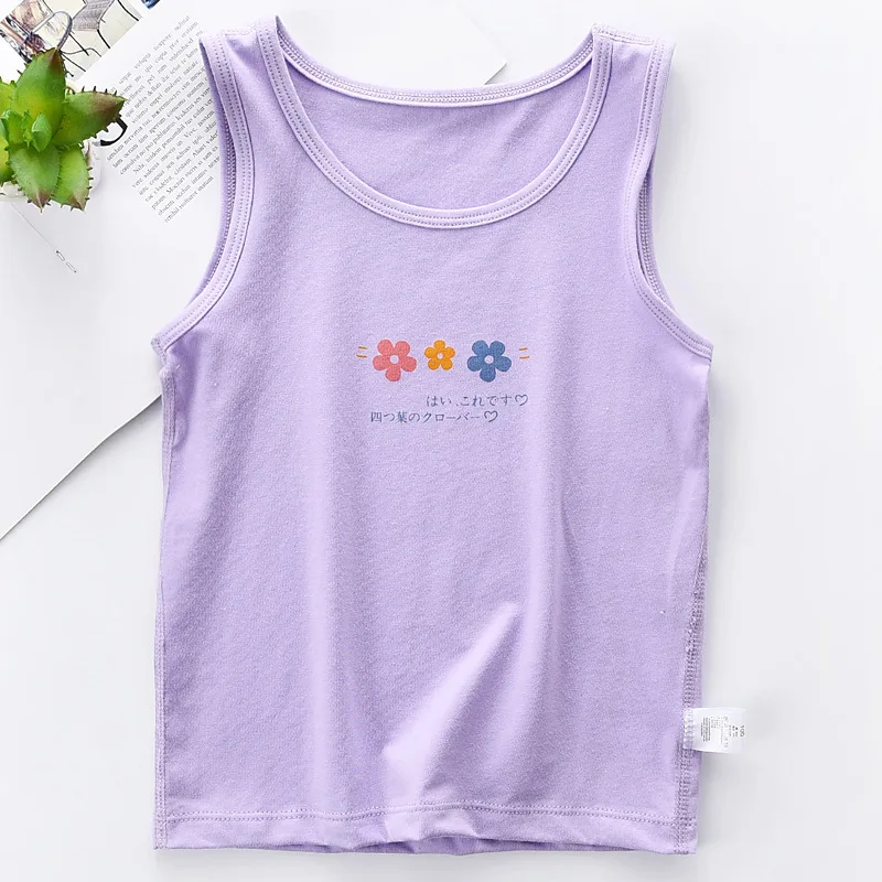 Girls Tank Tops Summer T-shirts for Kids Cartoon Printed Vest Children Underwear 1-8years Young Girl Undershirts Baby Bottom images - 6