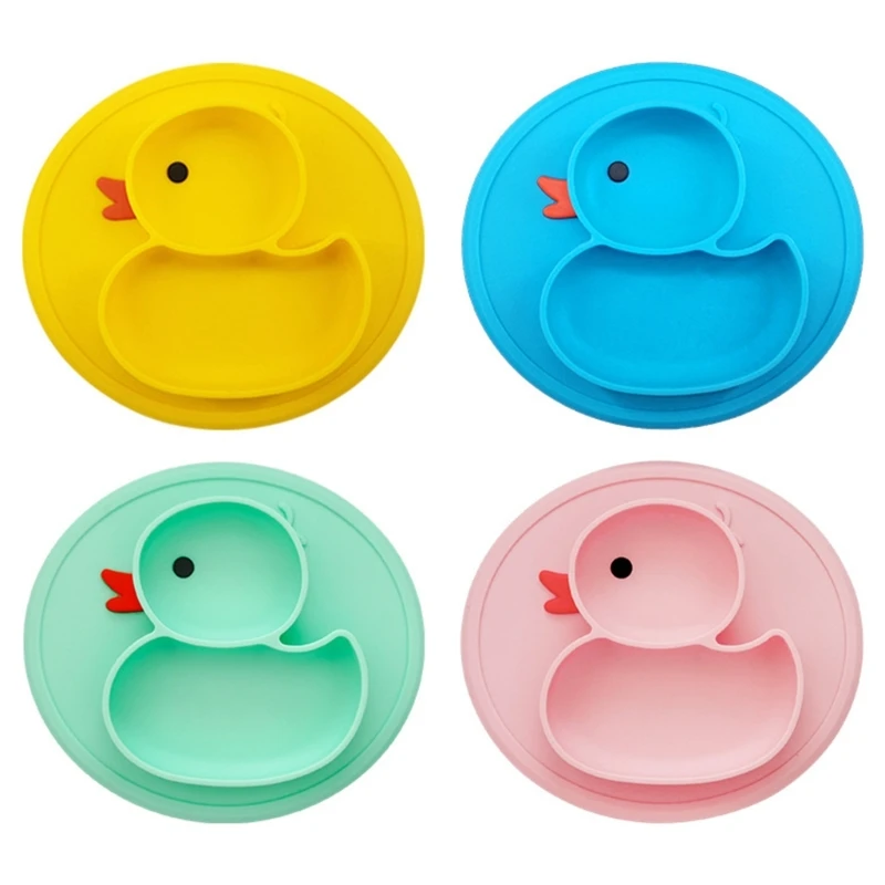 

Baby Divided Plate Stay Put Suction Plate Cartoon Duck Silicone Plate for Eating
