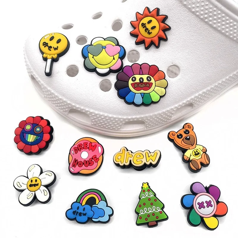 

New 1pcs Shoe Charms Sun Flower Balloon Funny Smiley DIY Decorations Shoe Decorations Fit Women Croc Clog Jibz Kid Party Gifts