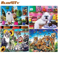 ruopoty 5d diy diamond painting animals full square tiger diamond embroidery art kits mosaic cat wall art home decor