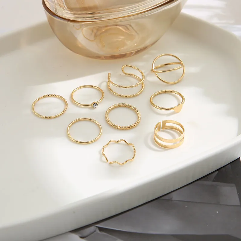 

Vintage Heart Rhinestone Rings Sets for Women Knuckles Finger Ring Female Jewelry