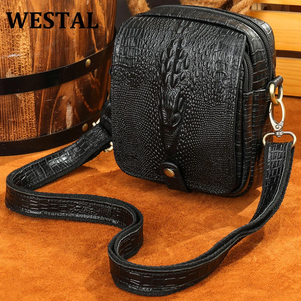WESTAL Men's Crossbody Shoulder Bag Genuine Leather Crocodile Pattern Messenger Male Alligator Side Bags |