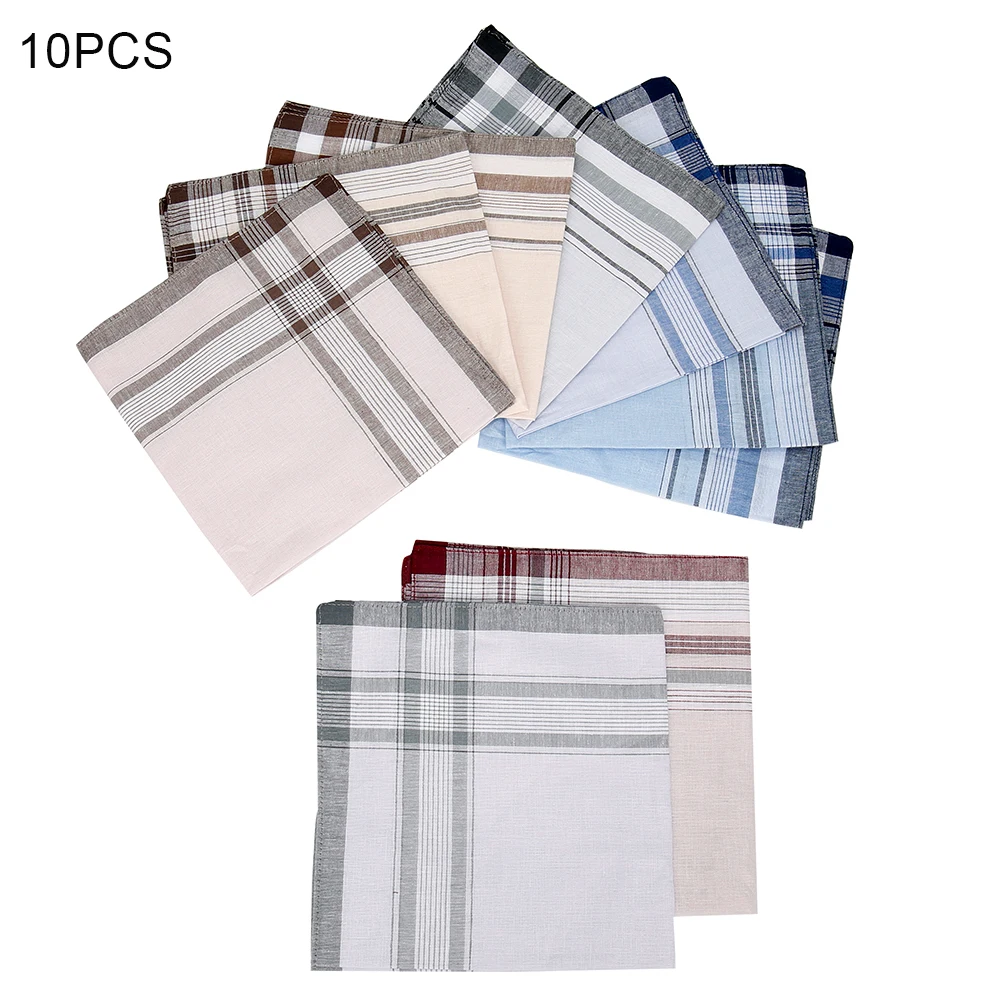 

10pcs Men's Handkerchief Multicolor Plaid Stripe Men Pocket Cotton Square Business Chest Towel Hankie Meeting Decor Scarf
