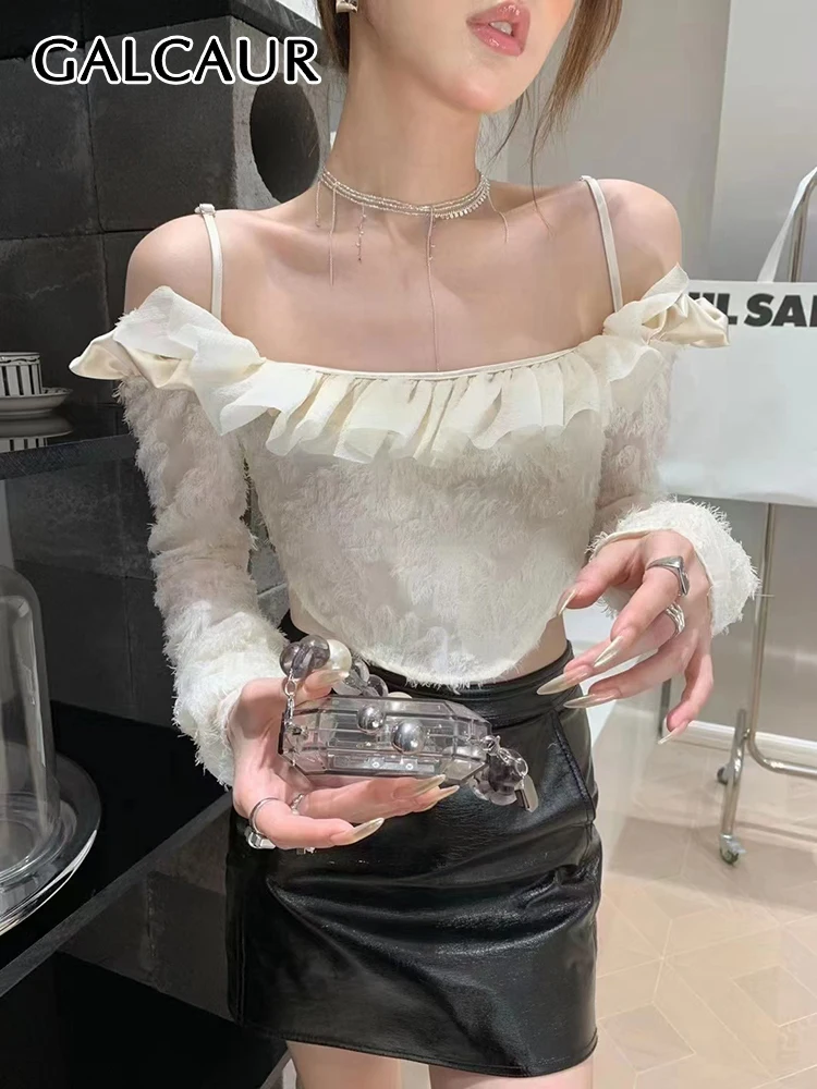 

Блузка женская кружевная с квадратным вырезом, длинным рукавом и открытыми плечами