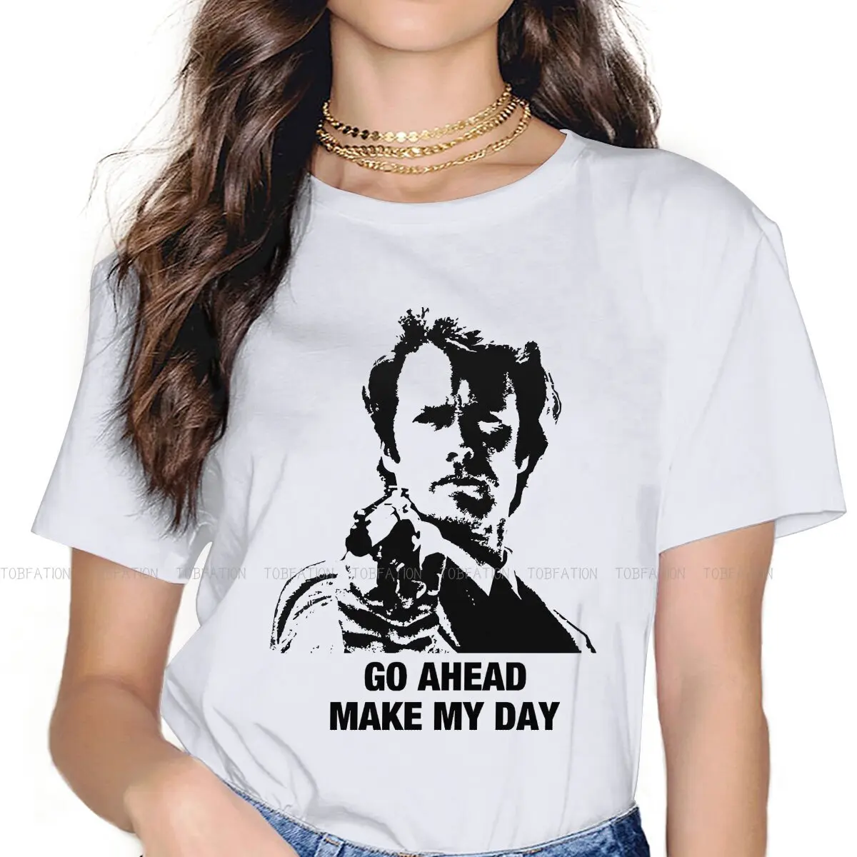 

Повседневная футболка с надписью «Go плавай My Day грязный Гарри», клинтский Eastwood, изысканный ковбойский топ в виде долларов, женская футболка ...