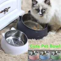cute dog cat feeding bowl to protect the cervical spine 15 degree oblique mouth pet stainless steel food bowl for cat supplies