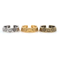 punk gold open adjustable ring ladies fashion vintage engraved smiley metal finger ring hip hop jewelry