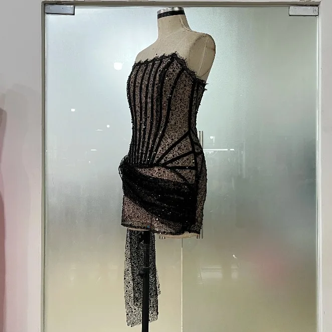 Черное женское платье с блестками сексуальные вечерние платья без бретелек