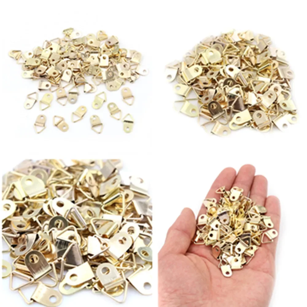 

100 Pieces Golden Triangle D-Ring Hanging Picture oil Painting Mirror Frame Hooks Hangers Wholesale