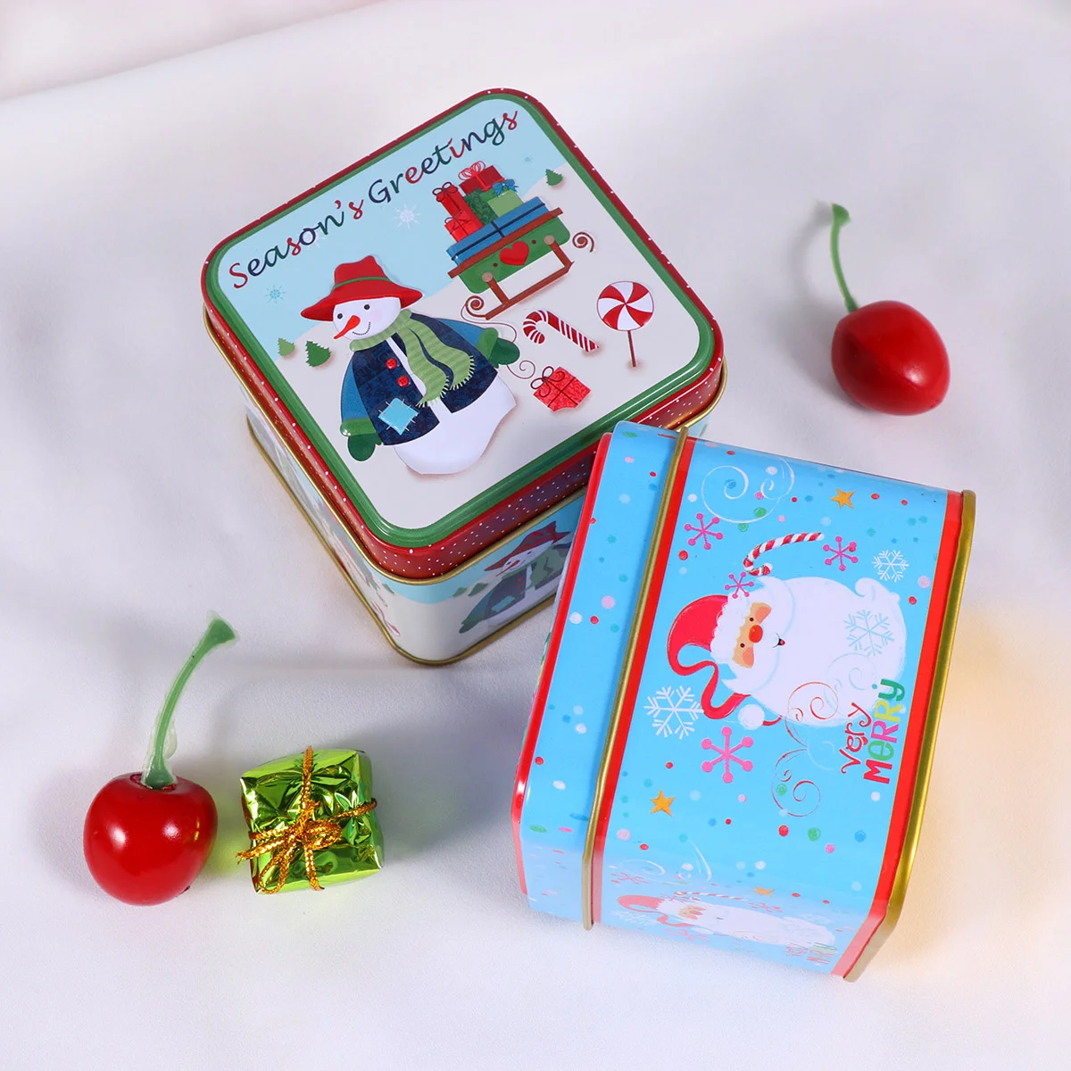 

Christmas Tins Candy Tinplate Boxes Storage Boxdecor Gift Tin Cans Empty Square Container Cookie Xmas Decorative Prop Packages