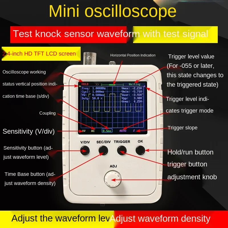 

Small Portable Digital Storage Oscilloscope for Automotive Circuits, Electronic Equipment, Sensors, Frequency Conversion