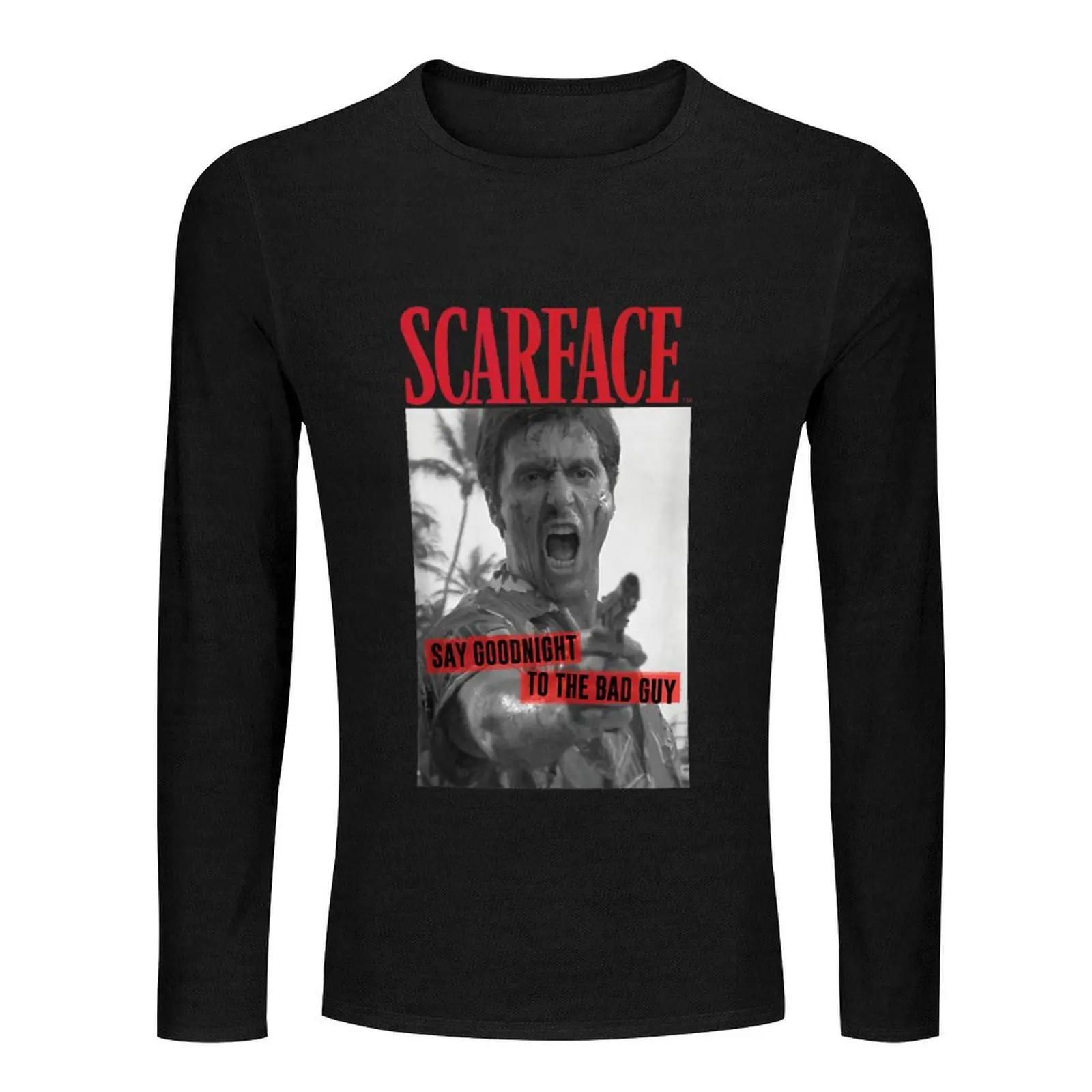 Лицо со шрамом Скажи доброчной ночи с изображением плохая длинная футболка