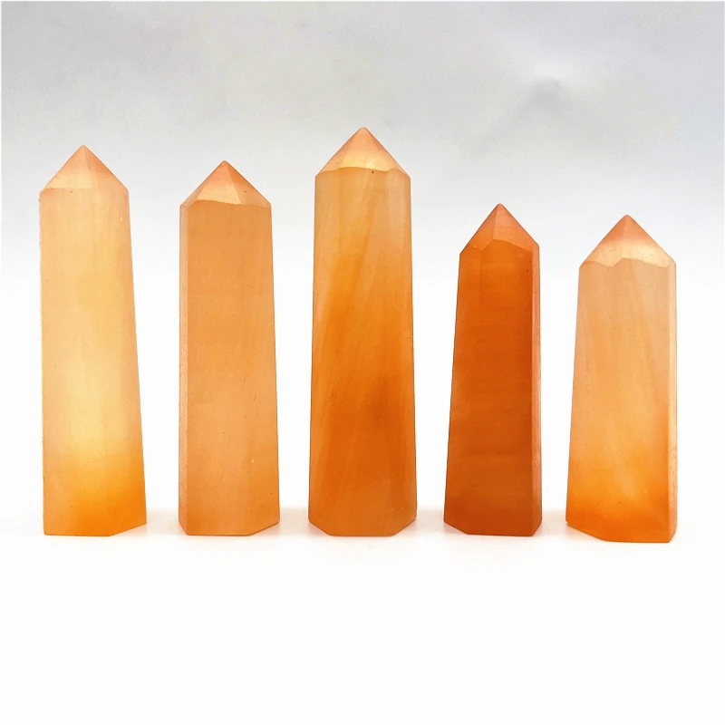

1 штука оранжевый селенит гипсовый камень шестигранная колонна минеральный Хрустальный стержень рейки энергия белая исцеляющая фотографи...