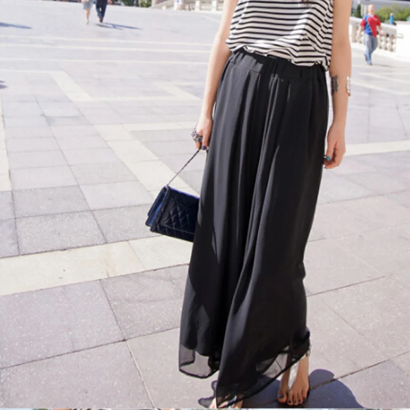 2022 Wide Leg Pants Summer Women Fashion High Waist Elegant Skirt Pants Female Pink Black Chiffon Loose Dance Pants