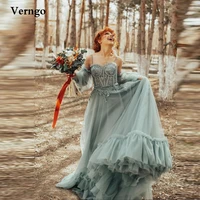verngo 2022 a line tulle wedding dress spaghetti straps off the shoulder applique garden country bridal gowns robe de mariage