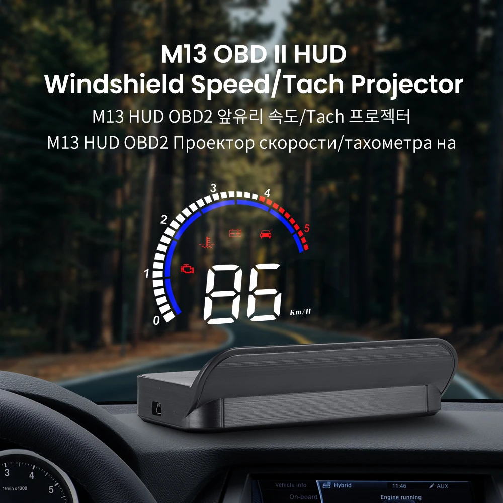 

M13 OBD II 2 Car HUD Head-Up Display EUOBD Car Electronics Speeding RPM Water Temperature Voltage Alarm Overspeed Alarm
