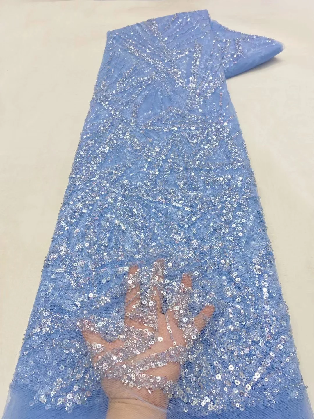 

Африканская Роскошная синяя Тюлевая ткань с бисером, французское 2022 высококачественное Сетчатое кружево с блестками для свадебного женского вечернего платья