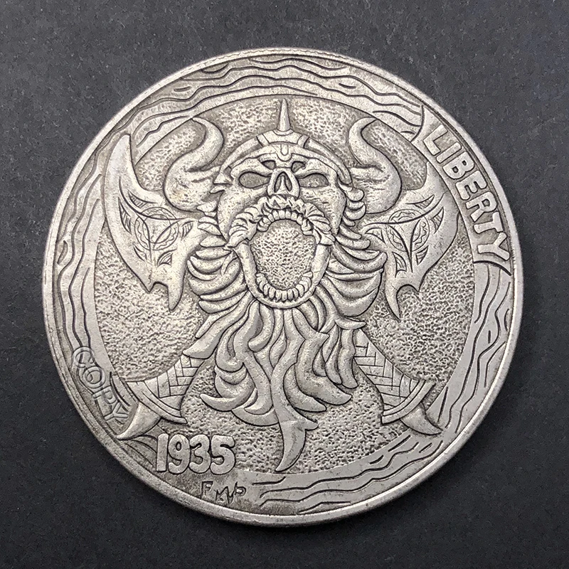 

США 1935, каркас короля быка, демона, двойной топор, юбилейная монета Хобо, медаль буйвола 5%, Коллекционная монета-вызов