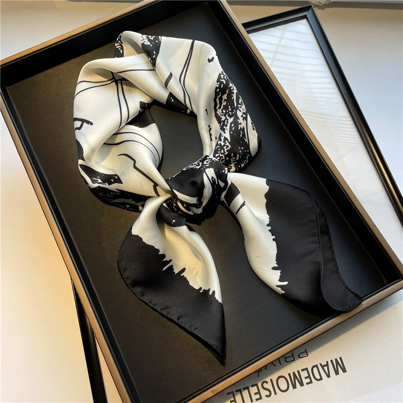 

2022 Spring and Summer New Initated Silk Scarf Women's Outdoor Luxury Design Small Headscarf Soft and Silky Wrap Hijab Lady 70cm