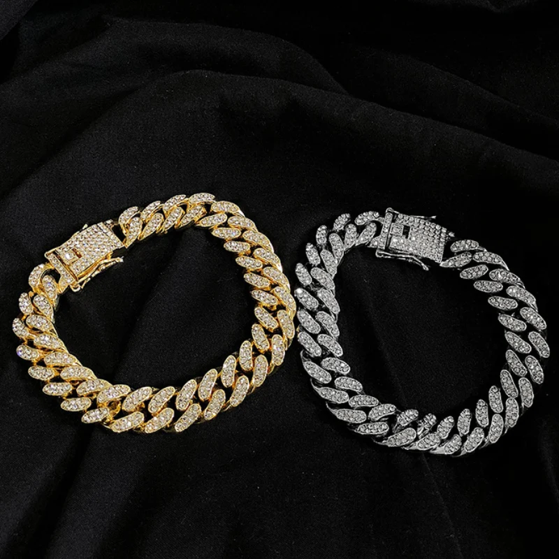 

Luxury Rhinestone Cuban Link Men Bracelets Hip Hop Bling Women's Bracelet Jewelry Valentines Day Gift 2022 Trend
