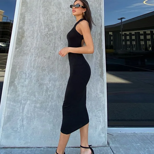 European and American Ins-style Sexy Backless Versatile Black Dress Women's Temperament High Waist Long Skirt In 2023 Spring New 2