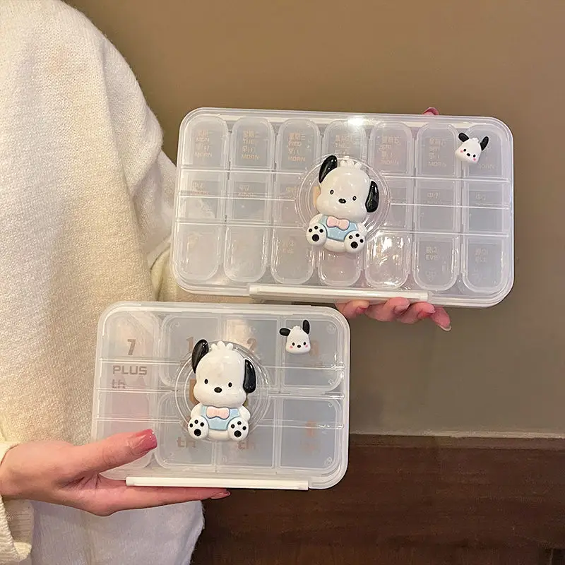 

Sanrio Kawali Cinnamoroll Pochacco Medicine Box Multi Grid Storage High-Capacity Portable Anime Cartoon Cute Girl Birthday Gift
