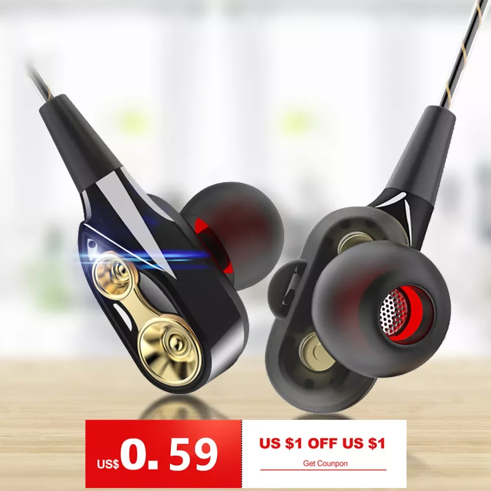 

Dual Drive Stereo Wired Earphone In-ear Headset Earbuds Bass Earphones For iPhone Samsung Huawei Xiaomi 3.5mm Earphones With Mic