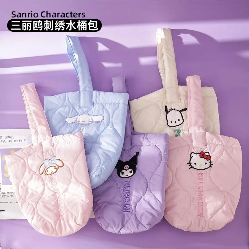 Сумка-ведро Sanrio плюшевая с вышивкой милая мультяшная аниме кросс-боди сумка Kitty