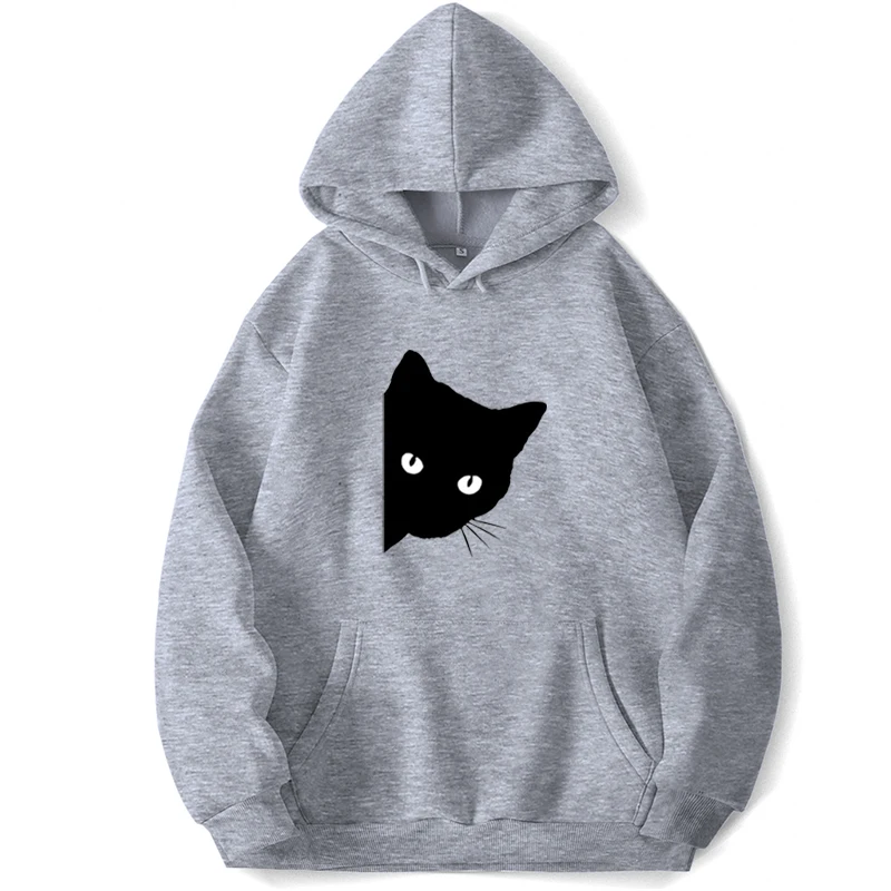 Black Cat Funny Hooded Hoodie Sweatshirts Hoodies For Men Jumper Clothes  Pocket Spring Autumn Pullovers Sweatshirt