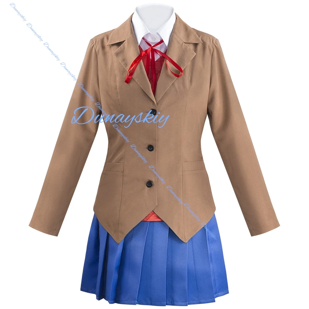 Фото Костюм для косплея по аниме Doki Doki Literature Club: Моника, Сайори, Юри, Натсуки, парик, школьная форма, коричневая юбка, туфли №2