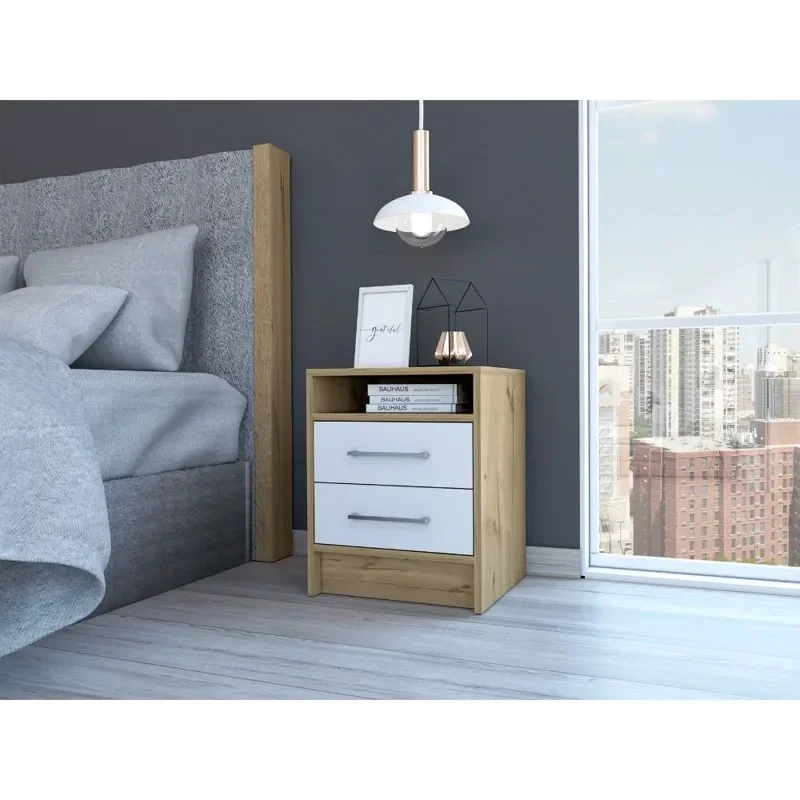 

Modern White-Brown Painted 2-Drawers Nightstand for Bedroom