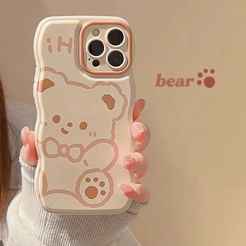 

Cute Cartoon Bear Soft Phone Case for iphone 14 13 11 12 Pro Max Wavy Air Cushion Shockproof Silicone Back Bumper Cover