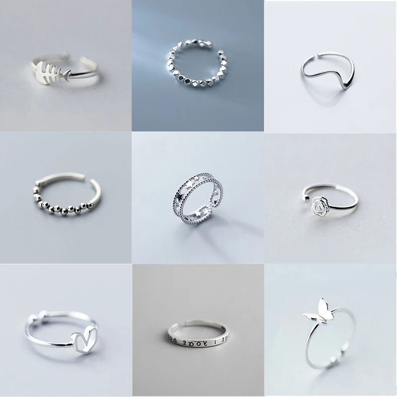 

Simple Minimalist Flower Silver Color Adjustable Finger Ring For Women Fashion Delicate Jewelry Gift
