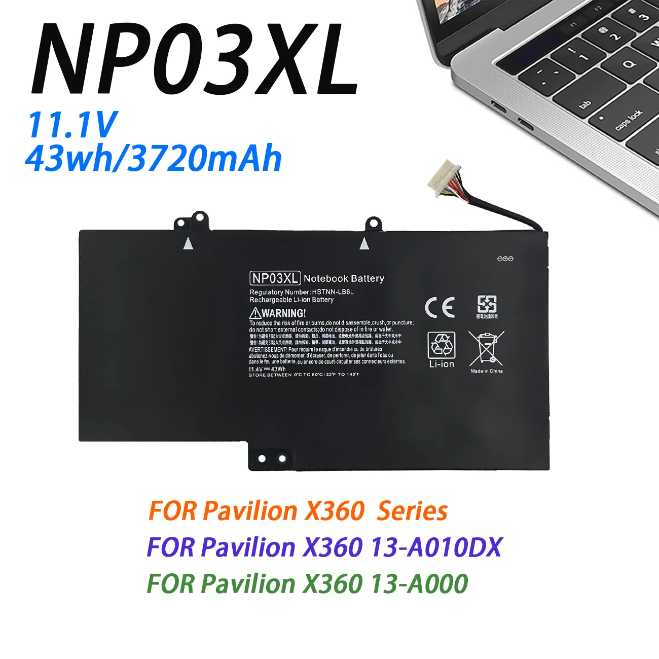 Аккумулятор NP03XL для HP Pavilion X360 13-A010DX TPN-Q146 TPN-Q147 TPN-Q148 HSTNN-LB6L 760944 -421 NP03 ноутбука