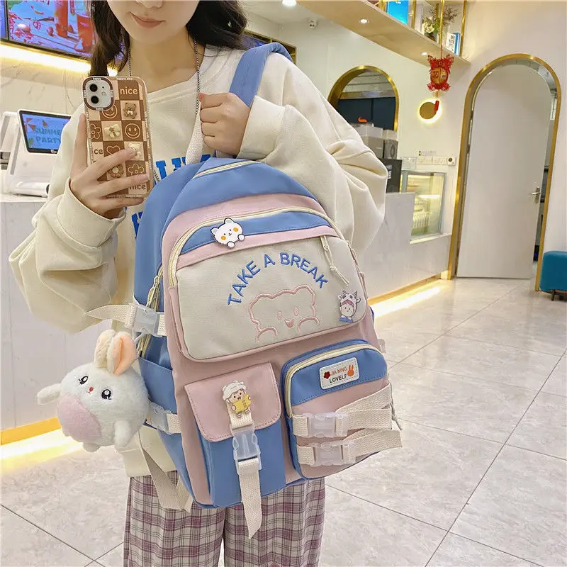 

Qyahlybz japanese school bag female korean college students ins contrast backpack for girl women's large capacity backpacks