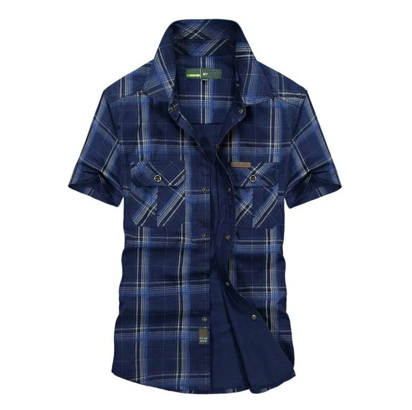 Летняя Хлопчатобумажная Рубашка в клетку стандартной длины Военная тактическая