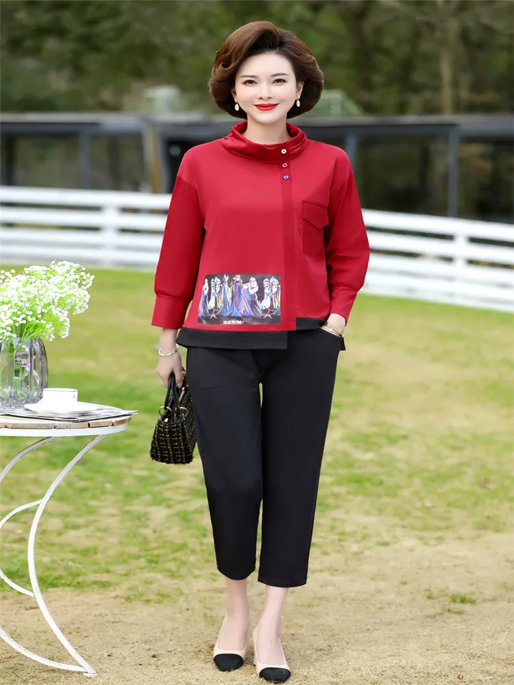 

Fashion Suit Female Pantsuits Casual Loose Oversize Print Two Pieces Women Sets 2022 NEW Elegan Mother 2 Piece Clothing