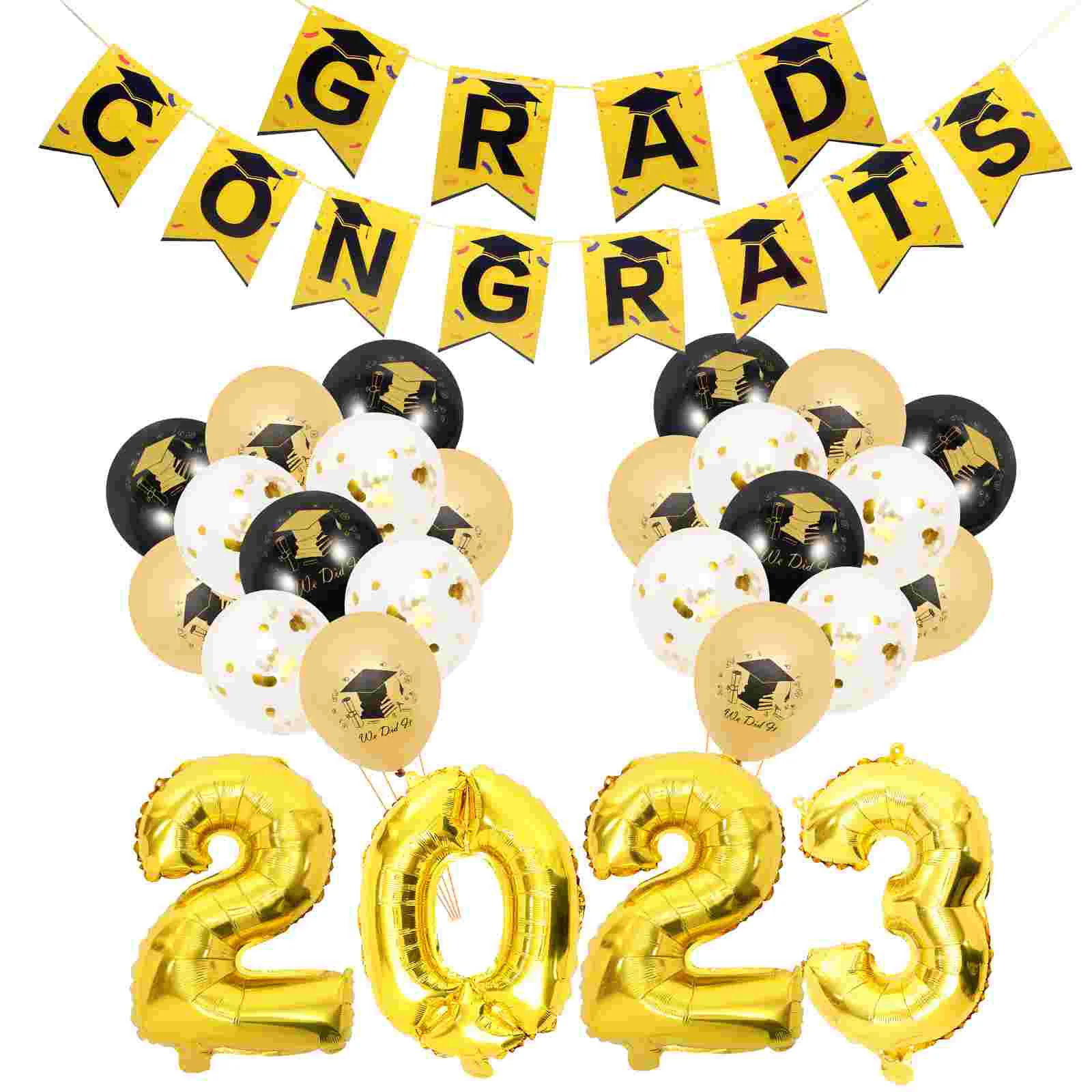 

White Prom Suits Graduation Season Balloons Banner Decorate 2023 Hanging Auminum Foil Emulsion Party Backdrop