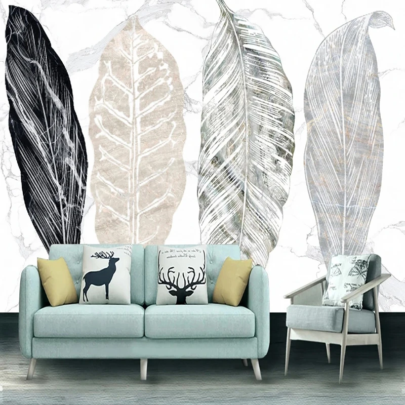 

Настенные 3D-обои на заказ, современные Украшенные мраморными листьями, фоновые обои для гостиной, дивана, телевизора, домашний декор