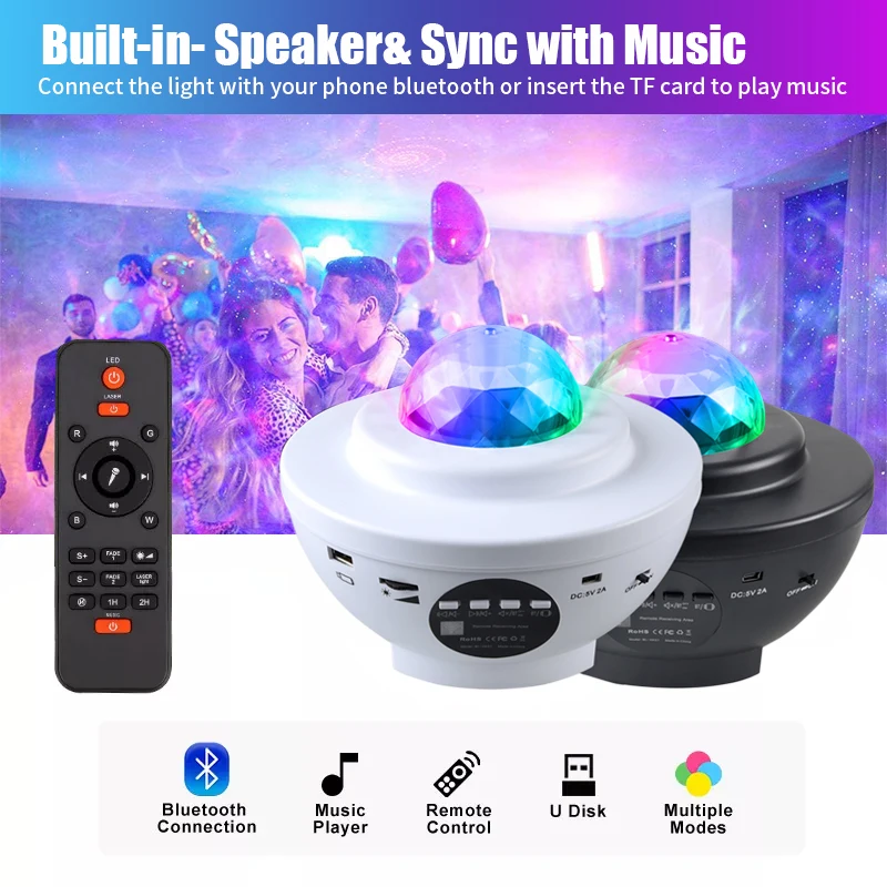 Цветной проектор roдэнни звездное небо галактика ночник USB Blueteeth музыкальный