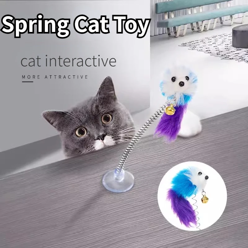 

4pcs Spring Feather Cats Toys Interactive Suction Rod with Bell Kitten Cats Toy Spring Cat Toy Shaking Pet Supplies Freeshipping