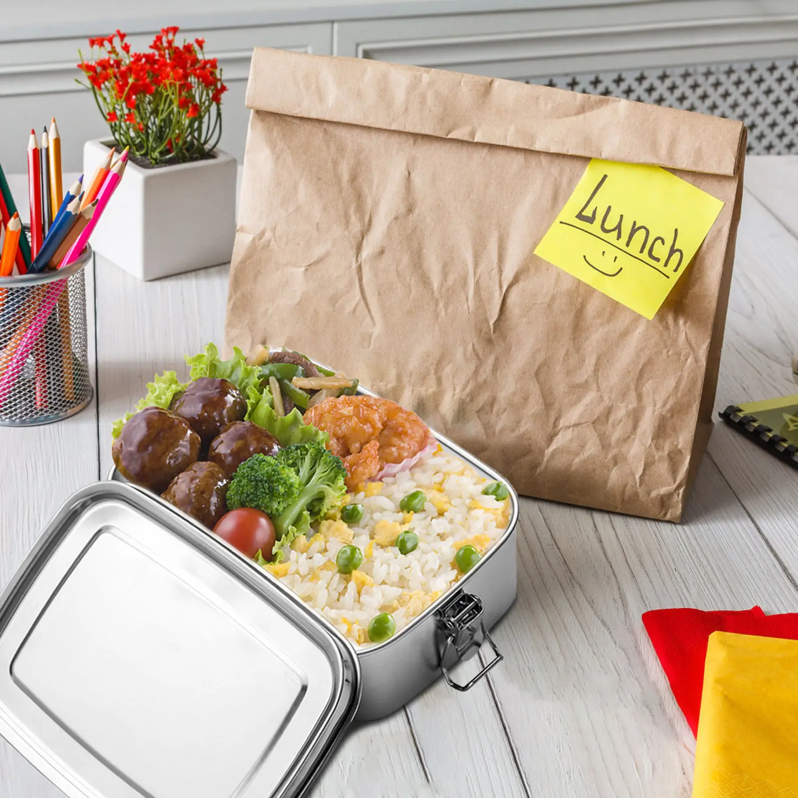 

Ланч-бокс Bento из нержавеющей стали, Ланч-бокс для детей и взрослых, Ланч-бокс Bento, нескользящий и герметичный Ланч-бокс из нержавеющей стали