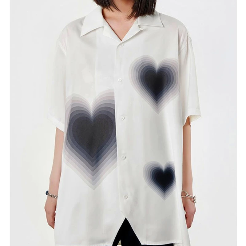 

Красивая Мужская рубашка в стиле High Street на пуговицах крутая рубашка в форме сердца граффити Куба Белые Повседневные Блузки женские топы кав...