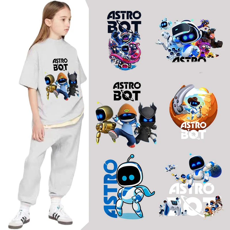 Game Astro Bot Iron on Patches Cute Anime Heat Transfer Stickers Fashion Cartoon DIY Clothes Kawaii Clothing Decals Party Gifts