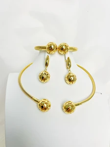 Gold Colour Plated Necklace Earring Set Beautiful Fashion Trend Sweet Romantic Party Wedding