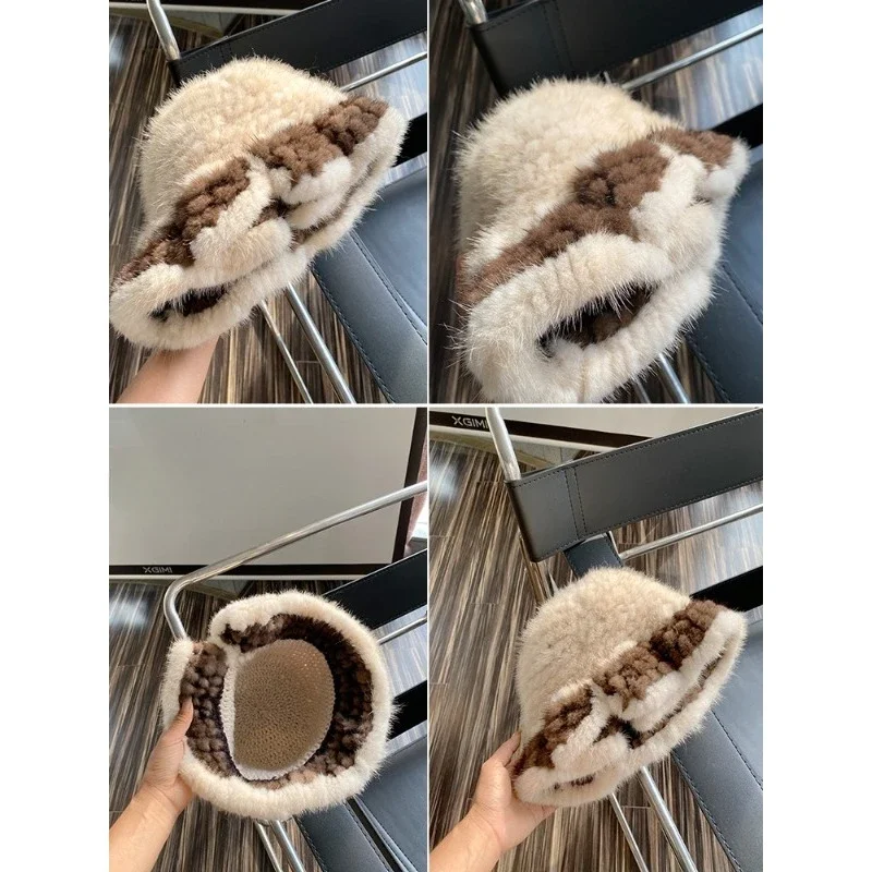 Норковая шляпа-ведро элегантная шляпа-тазик с бантом универсальная шляпа из