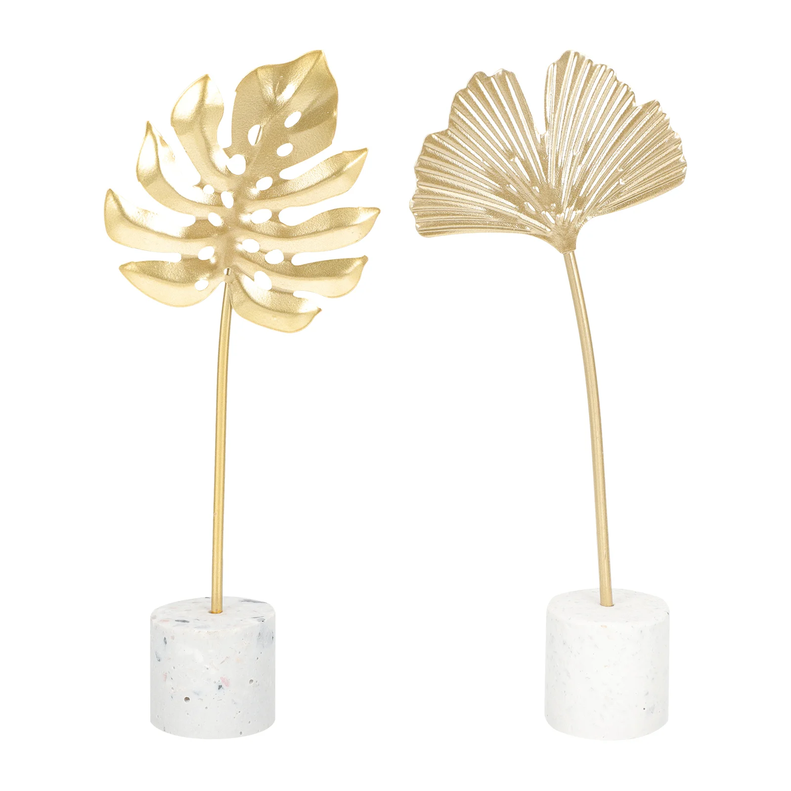 

Leaf Decor Metal Monstera Sculpture Figurine Leaves Statue Iron Gold Ginkgo Tabletop Palm Tropical Decorative Household Desktop