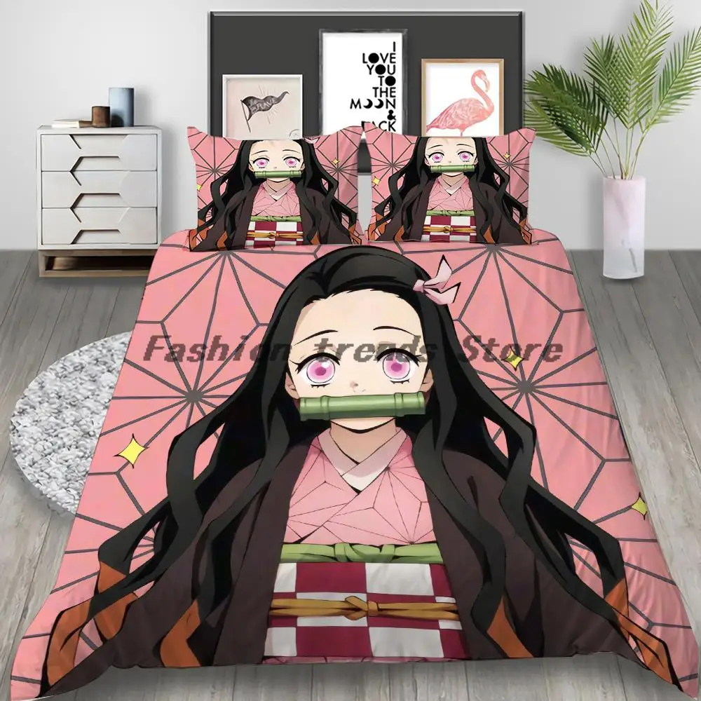 

Cartoon Demon Slayer Bedding Set Duvet Covers Japan Anime 3D Printed Comforter Bedding Sets Bedclothes Bed Linen(NO sheet)