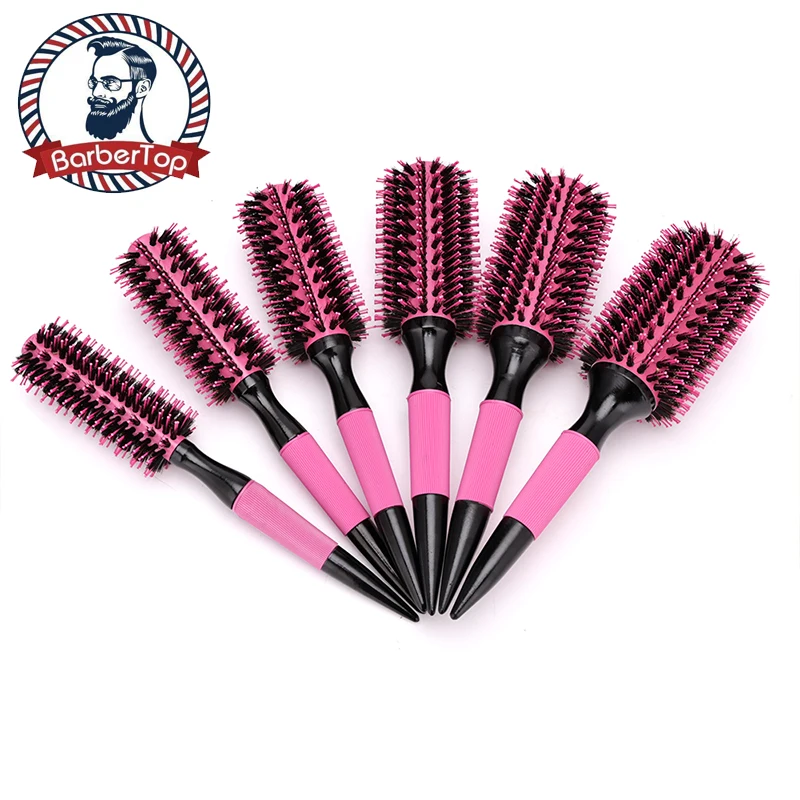 6pcs/set Aluminum Tube Rolling Hair Round Comb Hairdressing Styling Brush Nylon Comb Barbershop Salon Tool